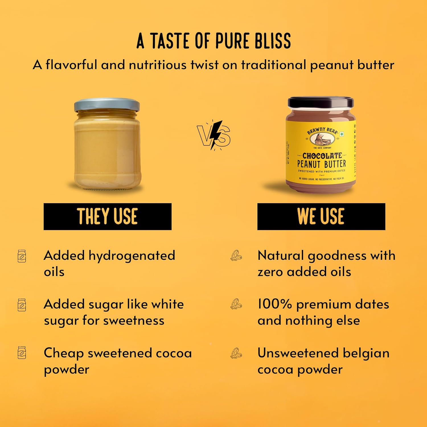 Peanut Butter | Chocolate Peanut Butter Sweetened With Premium Dates - No Added Sugar, High In Protein, No Trans Fat & No Palm Oil - Brawny Bear - 200gm