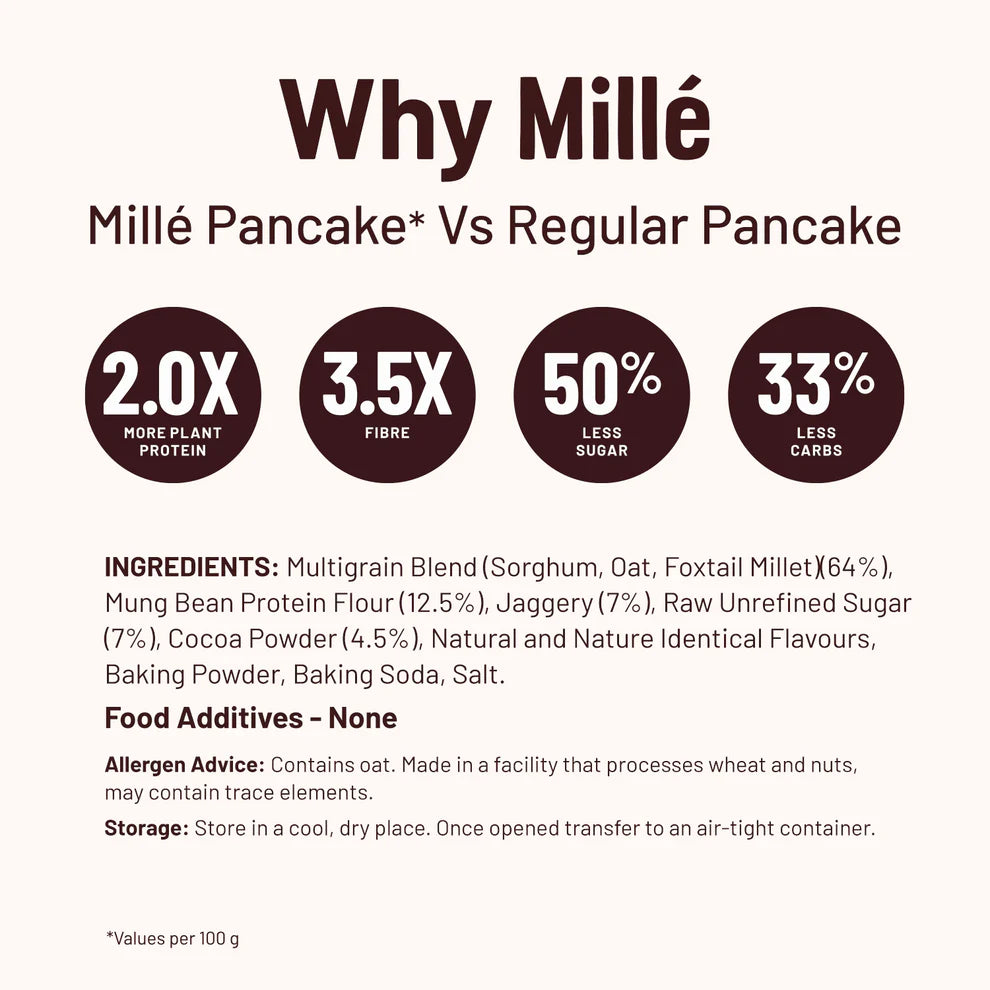 Pancake | Chocolate Pancake mix - 16g Protein - 100% Real Cocoa - No Maida, No Atta & No Refined Sugar - Mille&