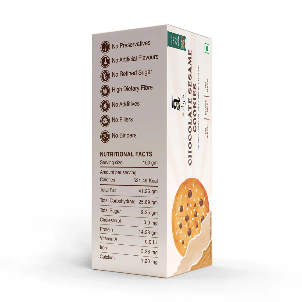 Cookies | Chocolate Sesame Cookies - Gluten Free, No Wheat, No Maida, Preservatives Free & No Additives, Fillers, Binders & No Refined Sugar - Adya Organic - 100gm