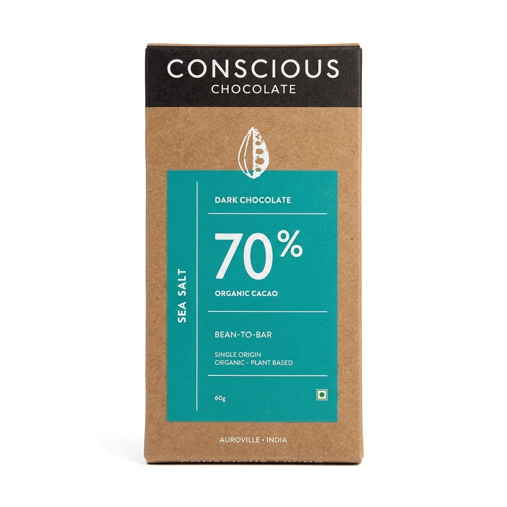 70% Sea Salt Dark Chocolate - Vegan & Gluten Free - Conscious Living - 60gm