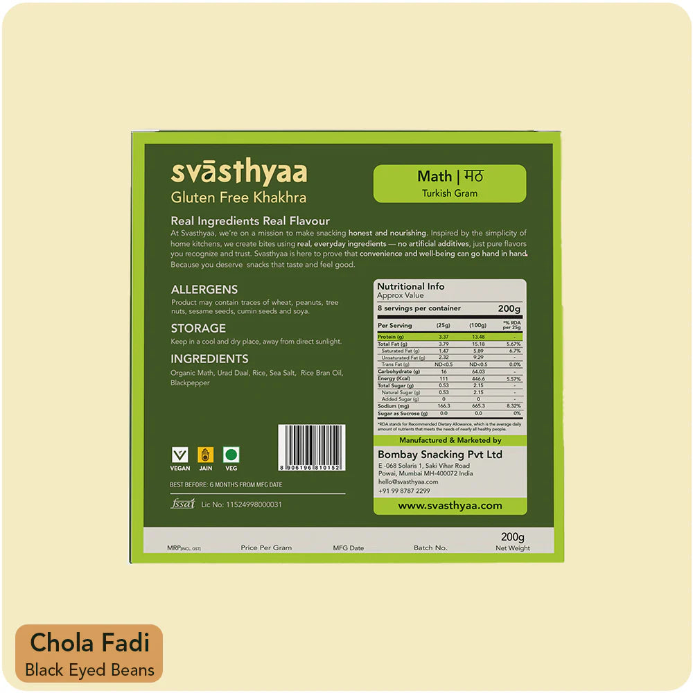 Khakhra | Chola Fodi (Black Eyed Beans) - 43g Natural Protein - High Protein Khakhra - Roasted - Vegan, Gluten Free, Jain Friendly, No Maida & No Added Palm Oil – Svasthyaa – 200gm