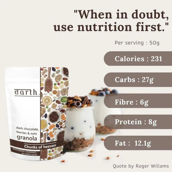 Granola | Chunks of Heaven (Dark Chocolate, Berries & Nuts) – Whole Grain – Handmade – No Added Preservatives, No Additives & No Added Sugar – Tarth – 250gm