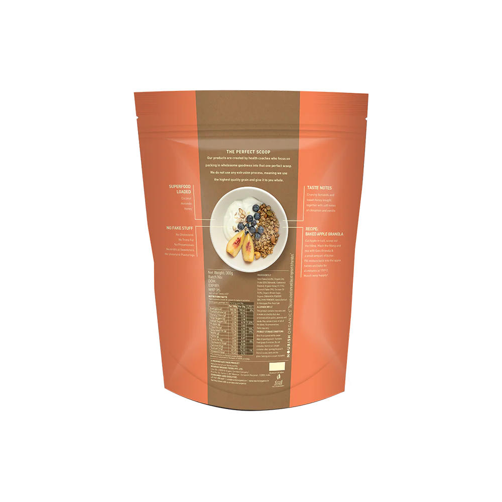Oats Cinnamon Granola - High Protein, Rich In Fiber, Wheat Free, Fat Free & Lactose Free - Nourish Organics - 300gm