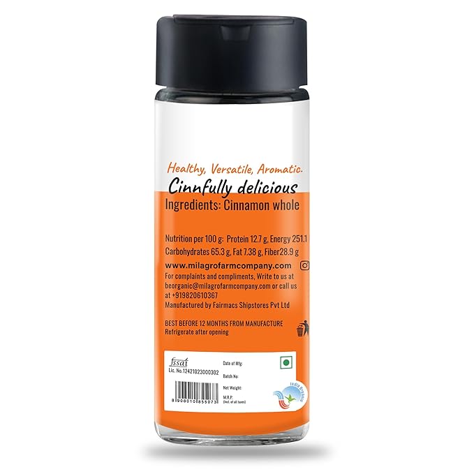 Cinnamon Powder | Organic & Healthy Meals – Organic – Additive Free & No Preservatives – Milagro Farm Co. – 60gm
