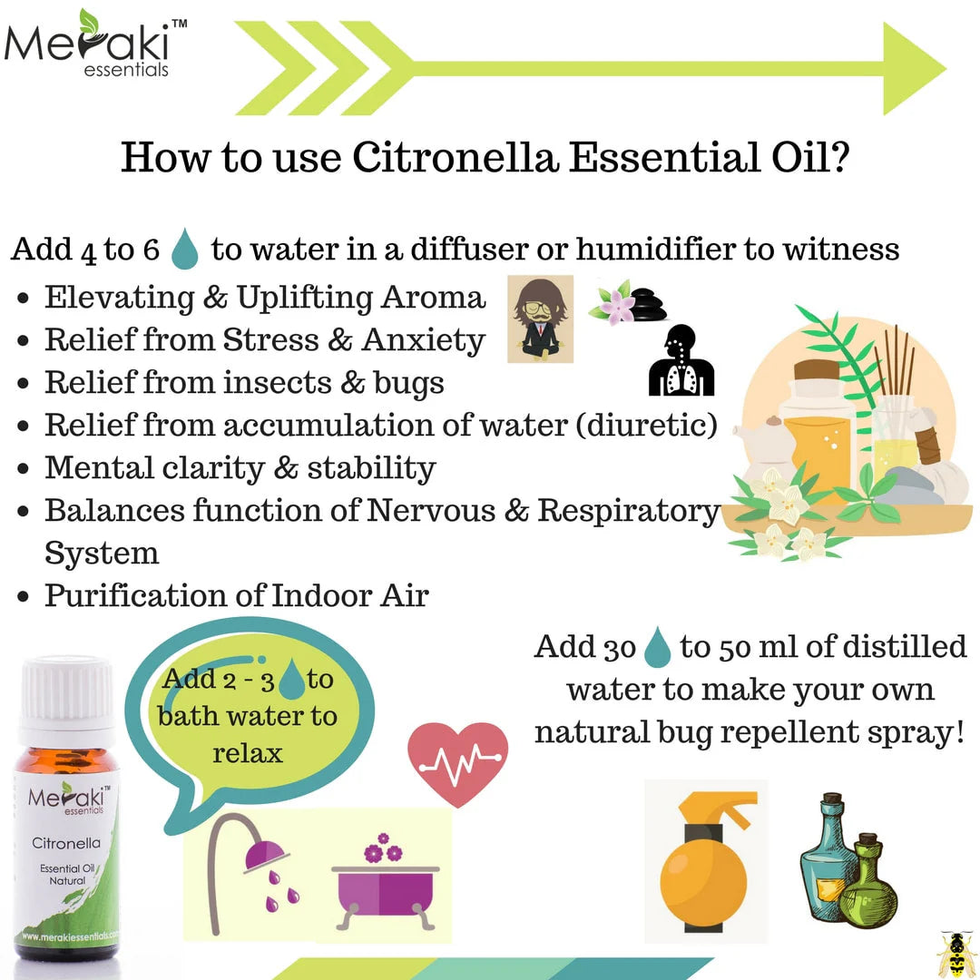 Citronella Oil (Cymbopogon Winterianus) - Natural - Indian - Meraki Essentials - 10ml
