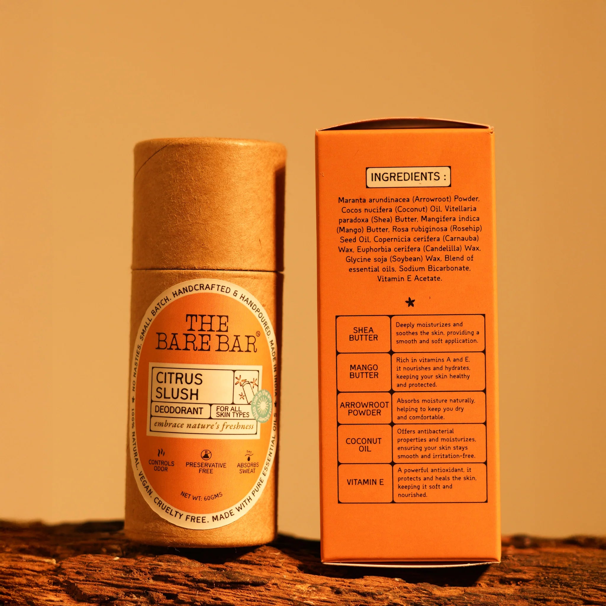 Deodorant | Citrus Slush (With Arrowroot Powder & Shea Butter) - For All Type Of Skin - The Bare Bar - 60gm