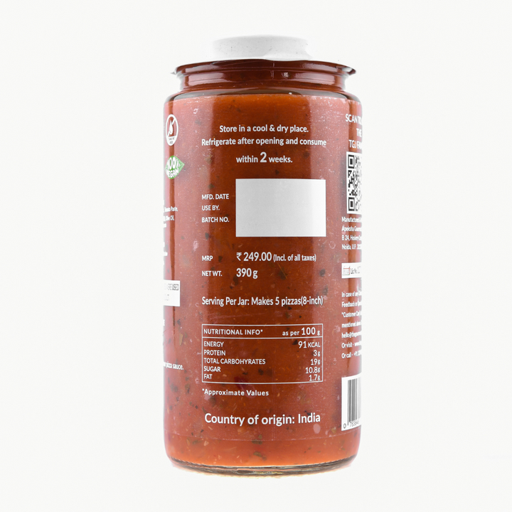 Classic Pizza Sauce – Vegan, Gluten Free, Refined Sugar Free, Nut Free & Zero Trans Fat - The Gourmet Jar – 390gm