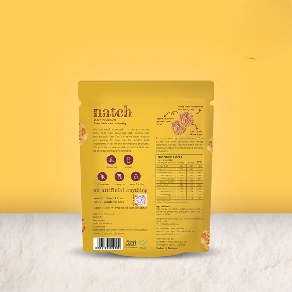 Chips | Thai Rice Chips (barbecue) – All Natural – Vegan, Gluten Free, Trans Fat Free, Non GMO & No Added Artificial Flavor – natch – 25gm