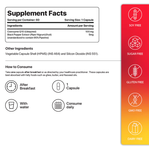 CoQ10 | Coenzyme Q10 (Ubiquinol) - Support Energy, Heart & Mitochondrial Health - Vegan, Gluten Free, Soy Free, Sugar Free, Non GMO & No Artificial Sweeteners - Decode Age - 60 Capsules