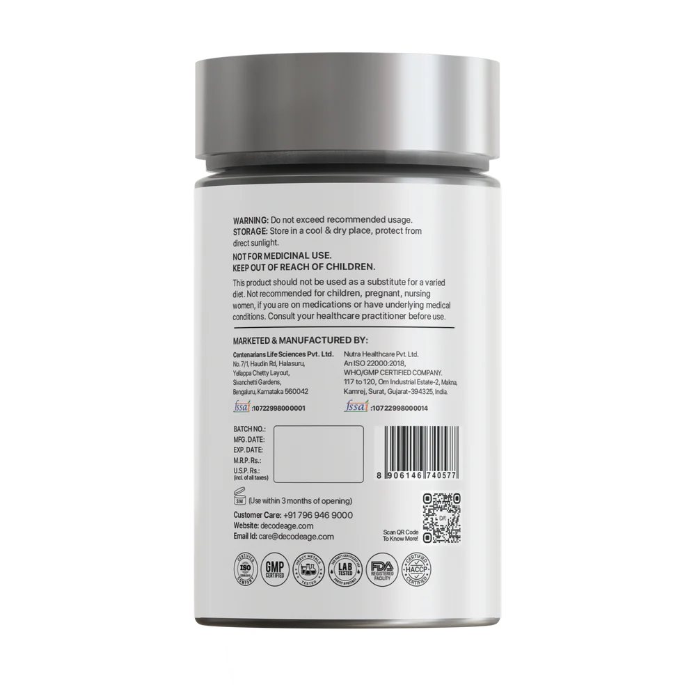 CoQ10 | Coenzyme Q10 (Ubiquinol) - Support Energy, Heart & Mitochondrial Health - Vegan, Gluten Free, Soy Free, Sugar Free, Non GMO & No Artificial Sweeteners - Decode Age - 60 Capsules