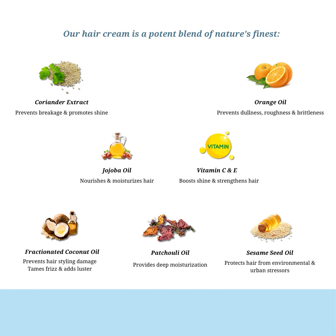 Hair Cream | Coconut Coriander Hair Cream (With Vitamin C & E) - Leave On Hair Cream For Soft Hand & Nourishment - Rustic Art - 50ml