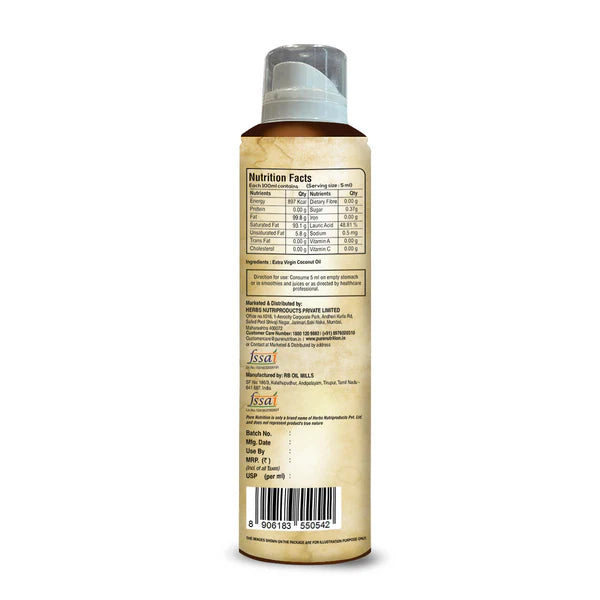 Coconut Oil Spray | Coconut Oil Cooking Spray (Extra Virgin) – Good for Skin, Hair, Baby Massage - Organic – Cold Pressed – Pure Nutrition – 200ml