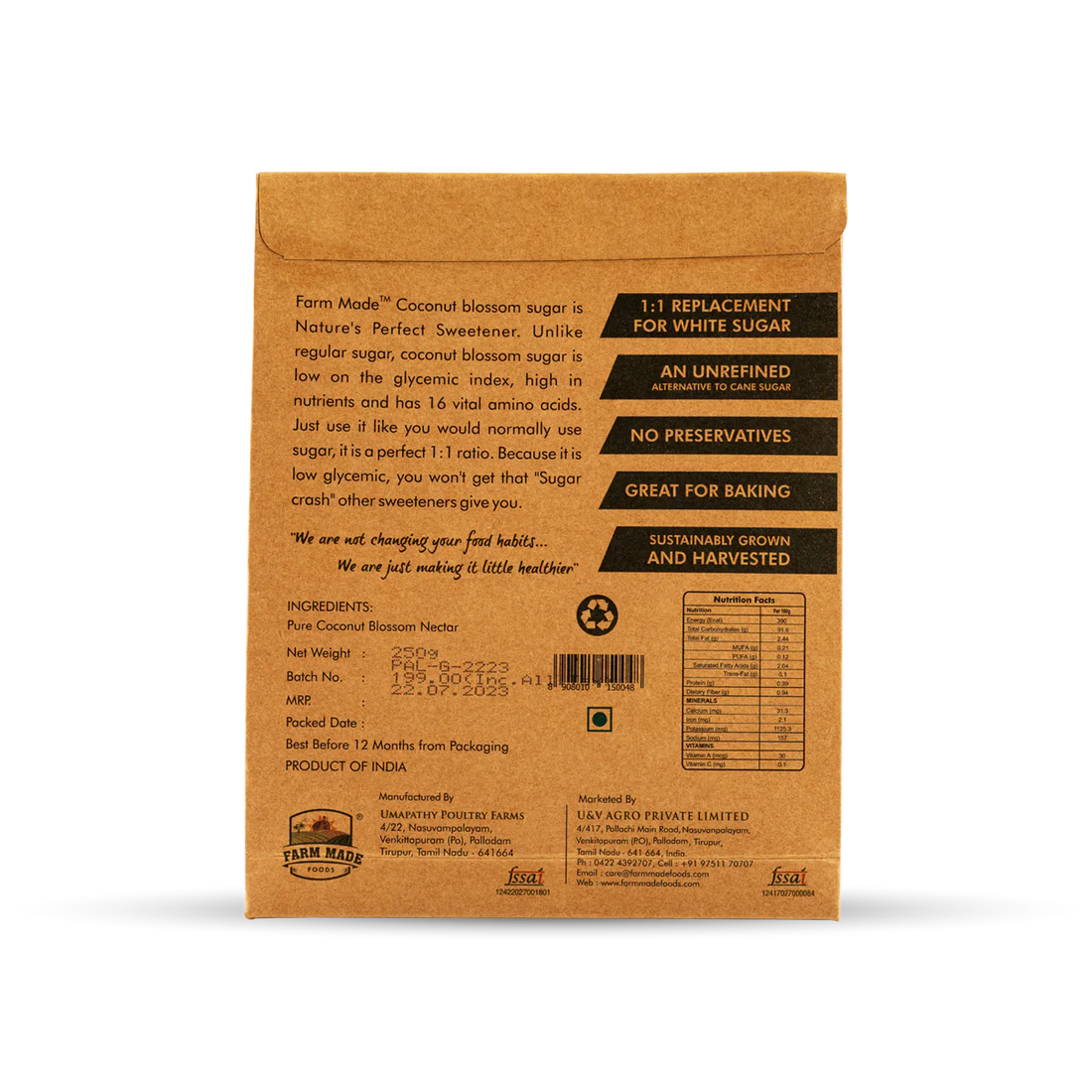 Sugar | Coconut Sugar – Great For Baking - No Added Chemical & No Added Preservative - Farm Made – 250gms