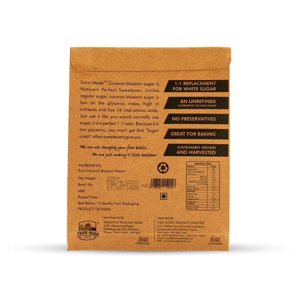 Sugar | Coconut Sugar – Great For Baking - No Added Chemical & No Added Preservative - Farm Made – 250gms