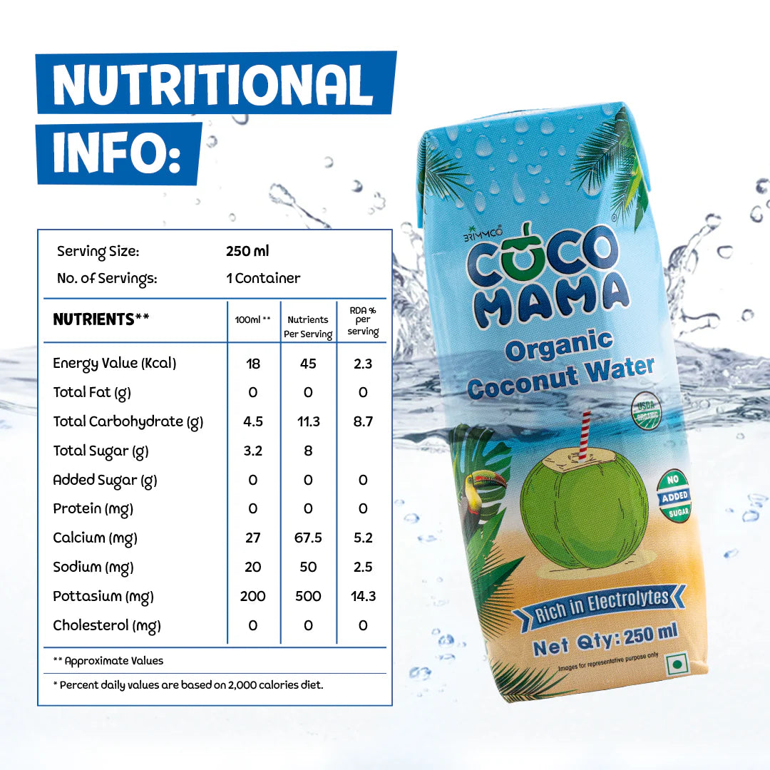 Coconut Water - Organic - Vegan, Gluten Free, Enriched with Vitamin C - Coco Mama - 250ml