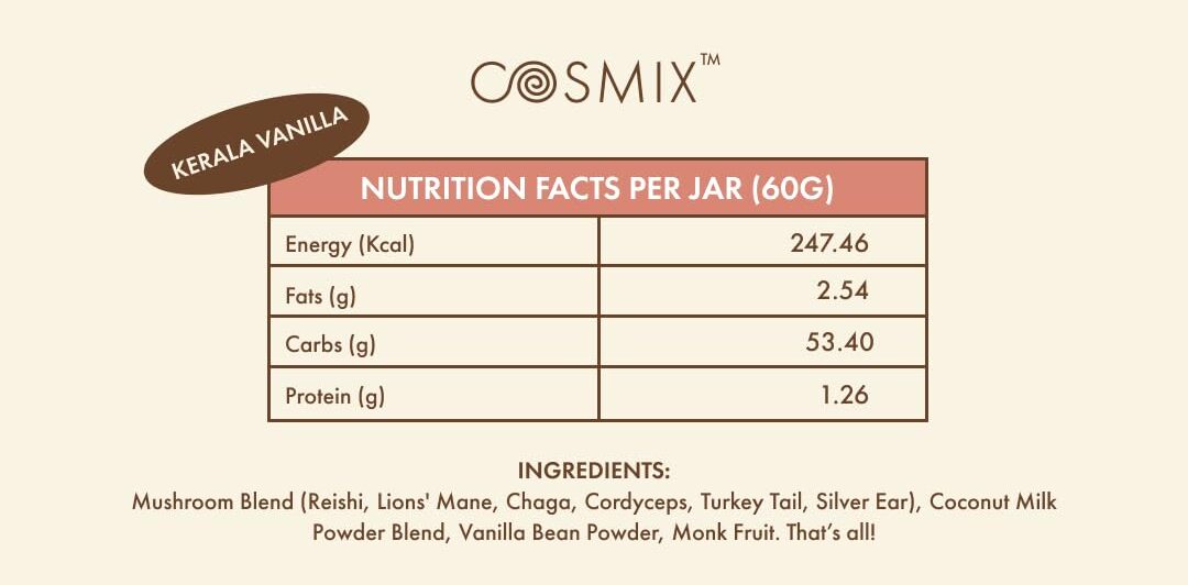 Coffee Booster | Shroom Immune (Kerala Vanilla) - No Added Preservatives, No Added Artificial Flavours & No Added Colour - Cosmix - 60gm