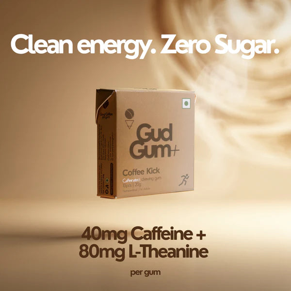 Chewing Gum | Coffee Kick ( Energy & Focus Chewing Gum)- 40 mg Caffeine per Piece - 15 Pieces Per Pack - Natural - Sugar Free & Plastic Free - Gud Gum - 21gm