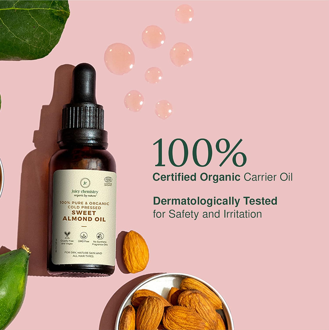 Cold Pressed Sweet Almond Carrier Oil - Juicy Chemistry - 30ml