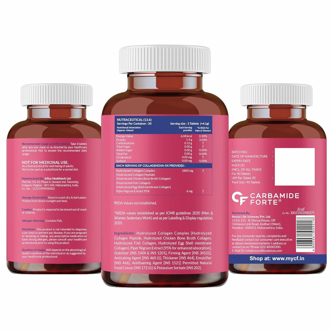 Collagen | Multi Collagen Supplements - Collagenova 5x - Supports Skin, Hair, Nails & Joints - Carbamide Forte - 90 Tablets