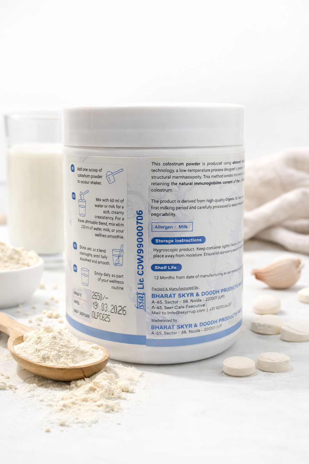 Colostrum Powder | Organic A2 Gir Cow- Source Of Immunoglobulin -Restore & Revitalize – Gut Health, Antibodies Rich, Superfood Supplement– No Added Sugar, 28gm Protein, Zero Preservatives – Skyrrup – 200gm