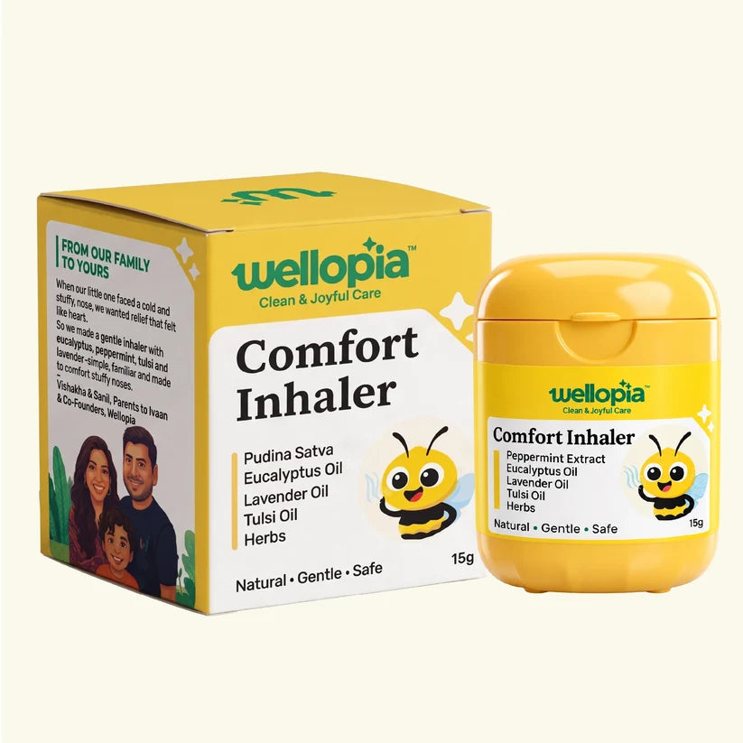 Comfort Inhaler (Peppermint, Eucalyptus, Lavender, Tulsi, Herbs)- Plant-Based Aromatic Relief for Stuffy Noses-No Messy Balms, No Sticky Application, No Mixing, No Water Needed, No Complicated Routine – Wellopia- 15gm