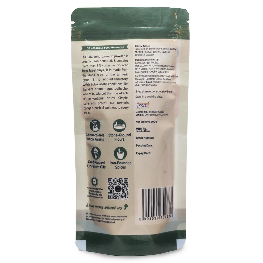 Turmeric Powder | Lakadong Turmeric Powder – High Curcumin – Organic – Conscious Food – 200gm