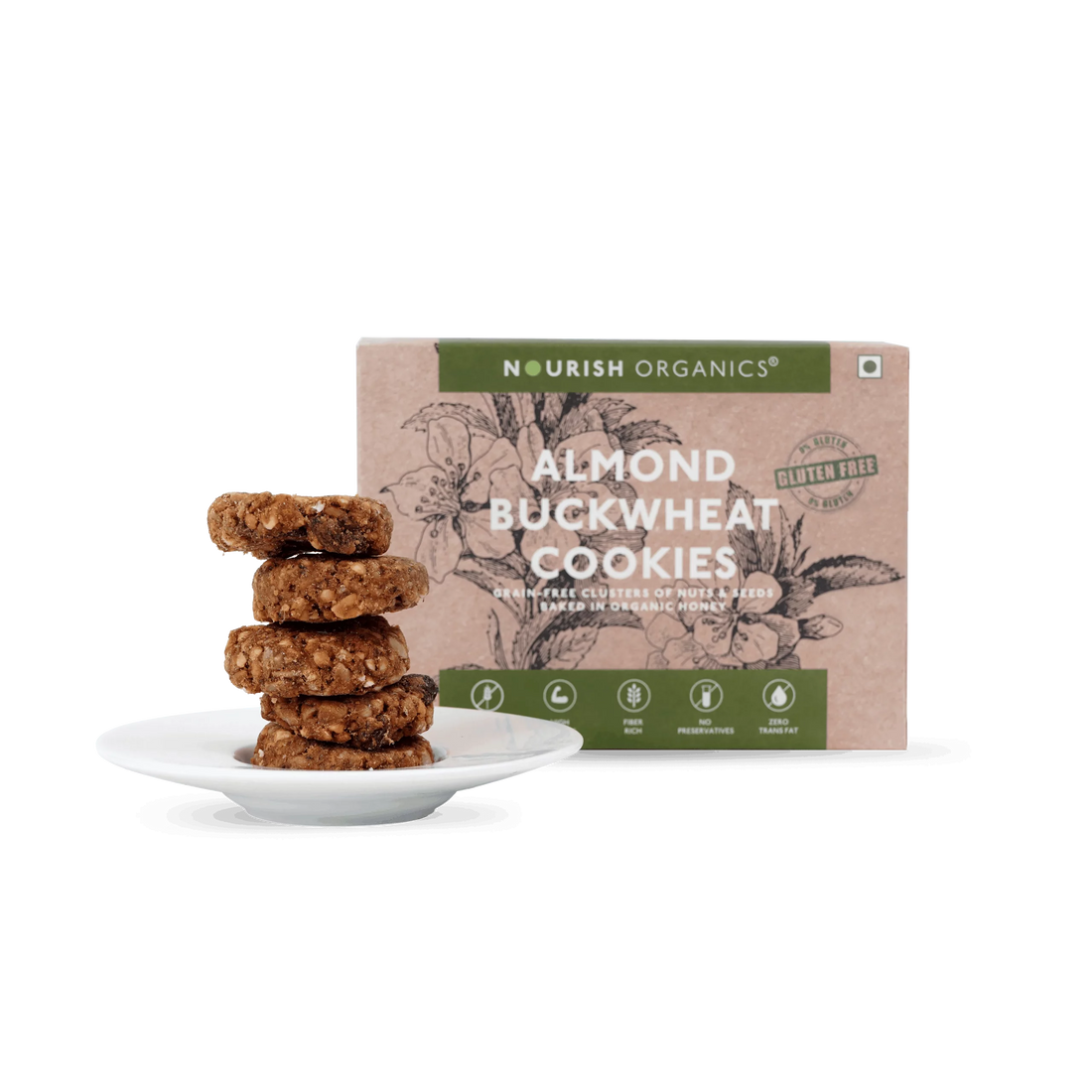 Cookies | Almond Buckwheat Cookies - Gluten Free, High Protein, Rich In Fiber, Fat Free & Lactose Free - Nourish Organic - 120gm