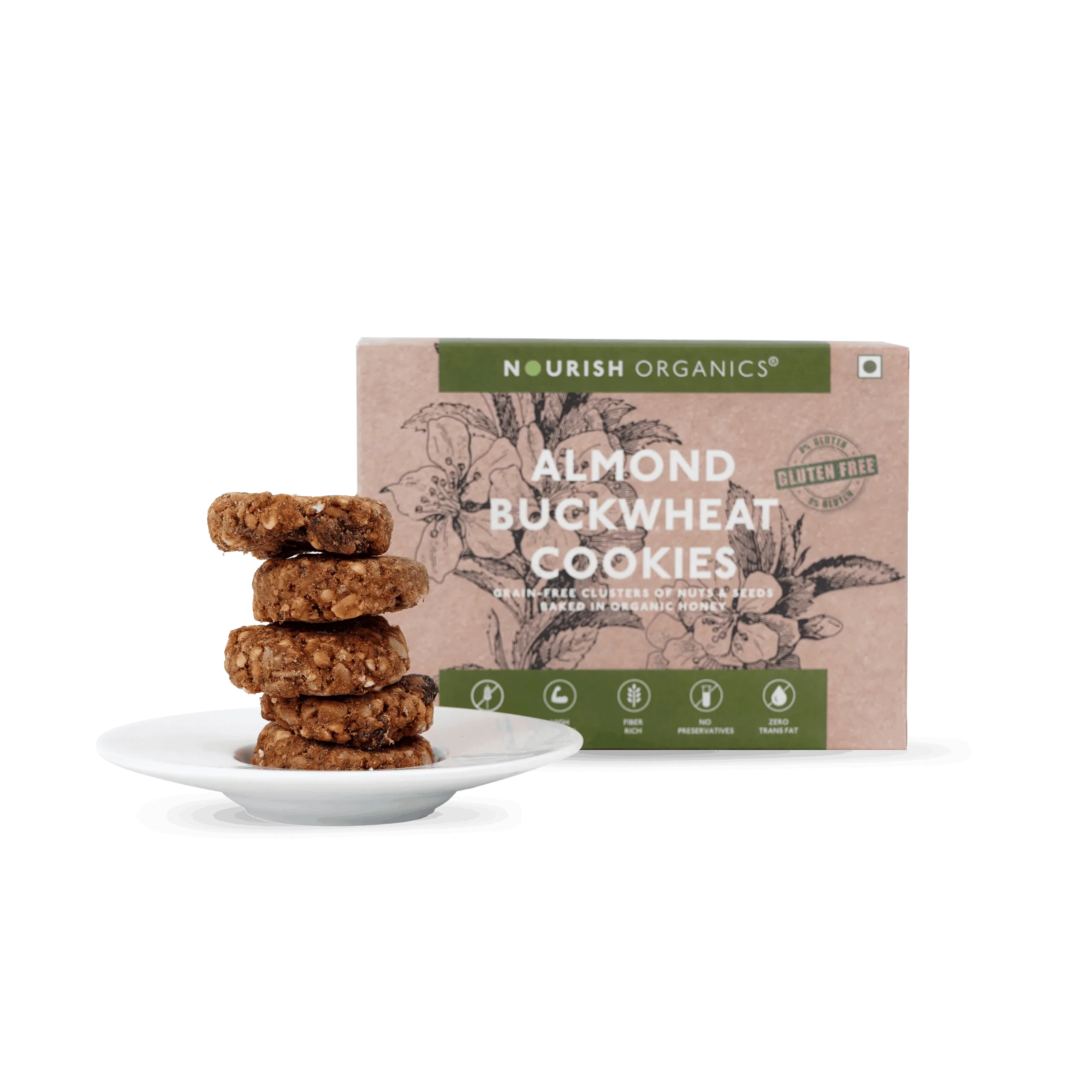 Cookies | Almond Buckwheat Cookies - Gluten Free, High Protein, Rich In Fiber, Fat Free & Lactose Free - Nourish Organic - 120gm