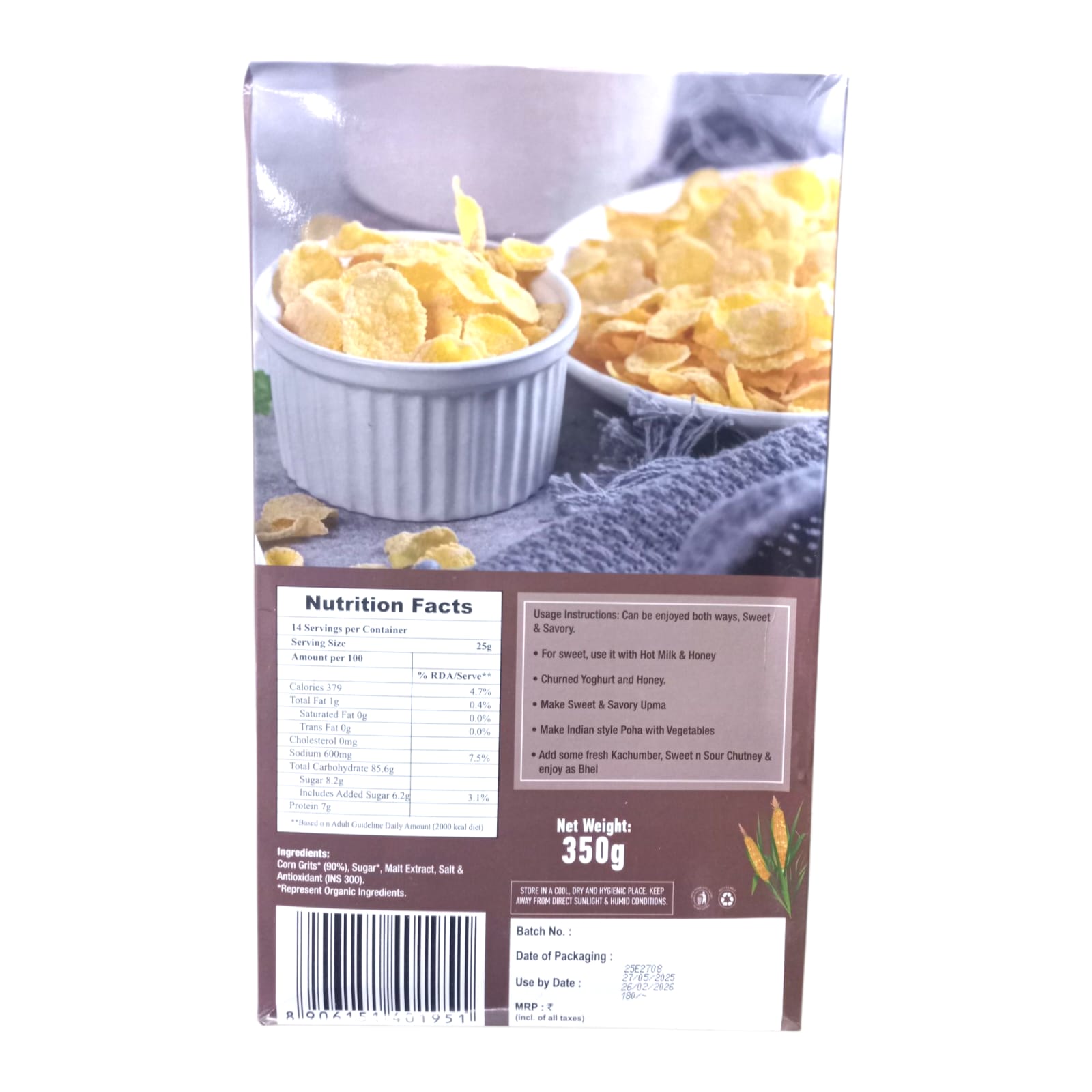 Corn Flakes | Made With Organic Ingredients - DTE Foods - 350gm