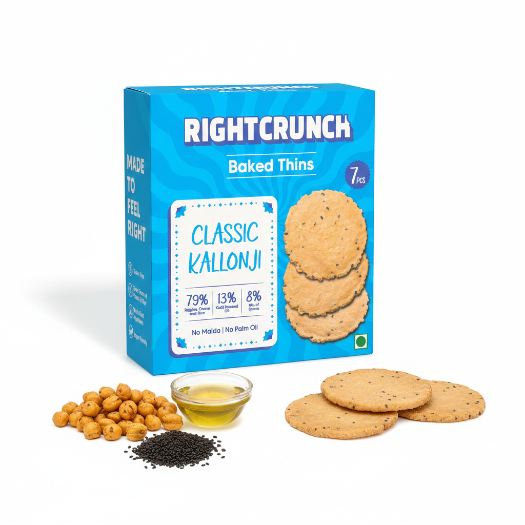 Cracker - Classic Kallonji Baked Thins - Gluten Free, Vegan-No Maida, No Palm Oil & No Artificial Ingredients- Right Crunch - 50gm