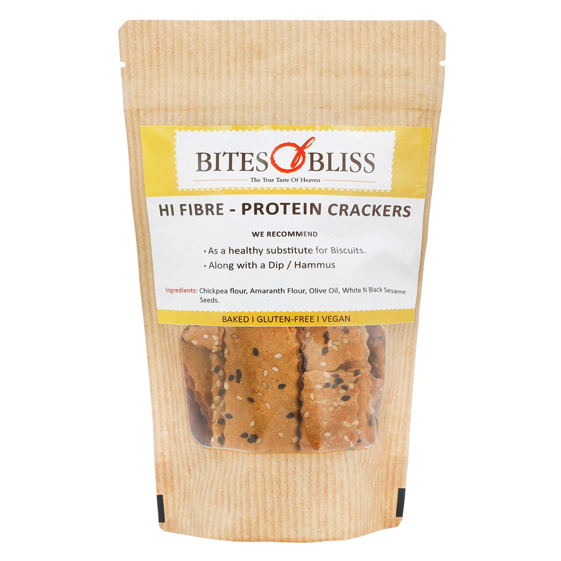 Protein Cracker | Hi Fibre - Oven Baked - Vegan, Gluten Free, No Added Preservatives, Rich in Protein & Diabetic Friendly - Bites Of Bliss - 115gm
