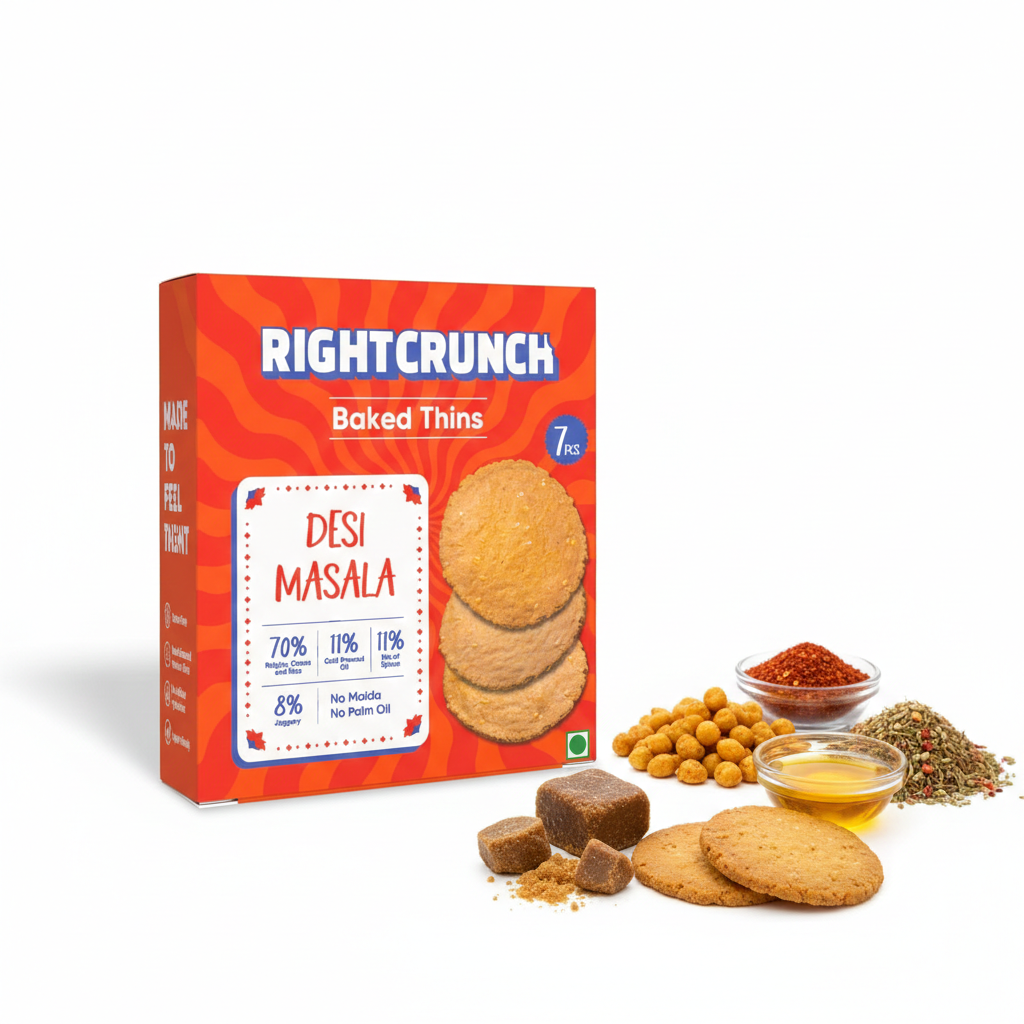 Cracker | Desi Masala Baked Thins - Gluten Free, Vegan-No Maida, No Palm Oil & No Artificial Ingredients- Right Crunch - 50gm