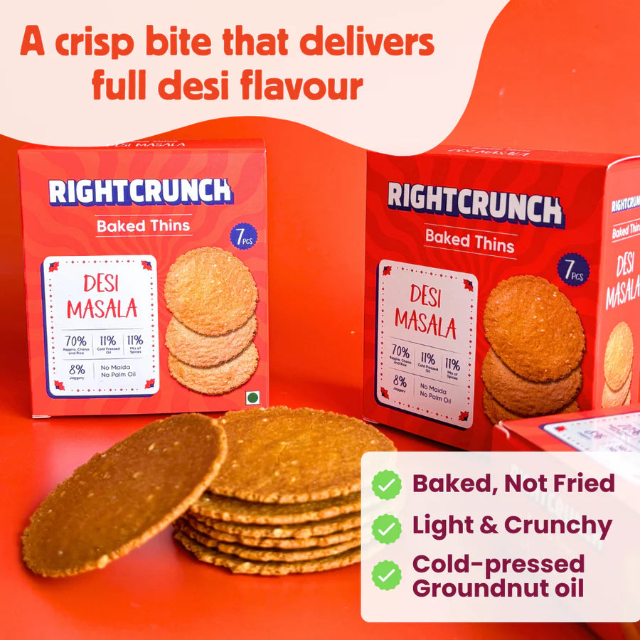 Cracker | Desi Masala Baked Thins - Gluten Free, Vegan-No Maida, No Palm Oil & No Artificial Ingredients- Right Crunch - 50gm