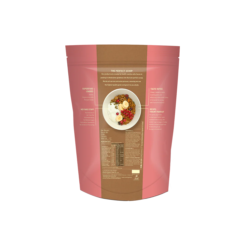 Granola | Cranberry Super Grain Granola - High Protein, Rich In Fiber, Lactose Free & Fat Free – Nourish Organics - 300gm