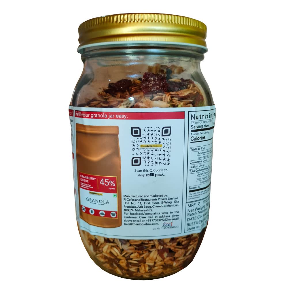 Granola | Cranberry Queue Granola - 45% Dry Fruit - Vegan & Gluten Free - The Nibble Box - 500gm