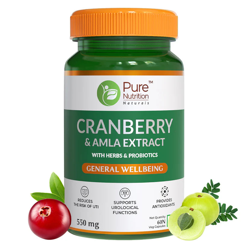 Cranberry Capsules | (Cranberry & Amla Extract With Herbs And Probiotics) – 550mg – For Boosting Immune System And Strengthening Urological Health – Supports UTI Prevention & Promotes Antioxidant Health – Pure Nutrition – 60 Capsules