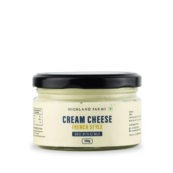 Cream Cheese | French Style (Made With A2 Milk) - Natural - Free Range - No Added Sugar & Preservatives Free - Highland Farms - 200gm
