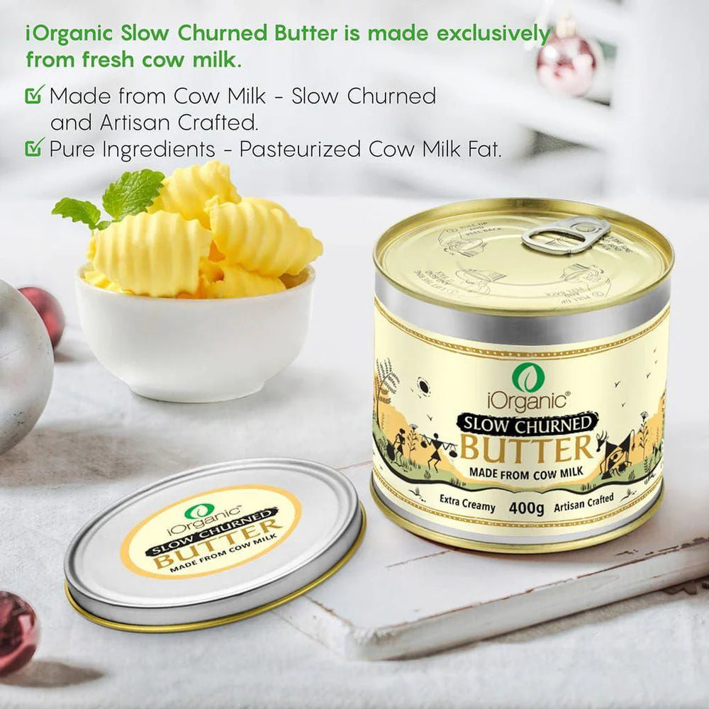 Butter | Slow Churned Butter (Made From Cow Milk) - Extra Creamy - iOrganic - 400gm