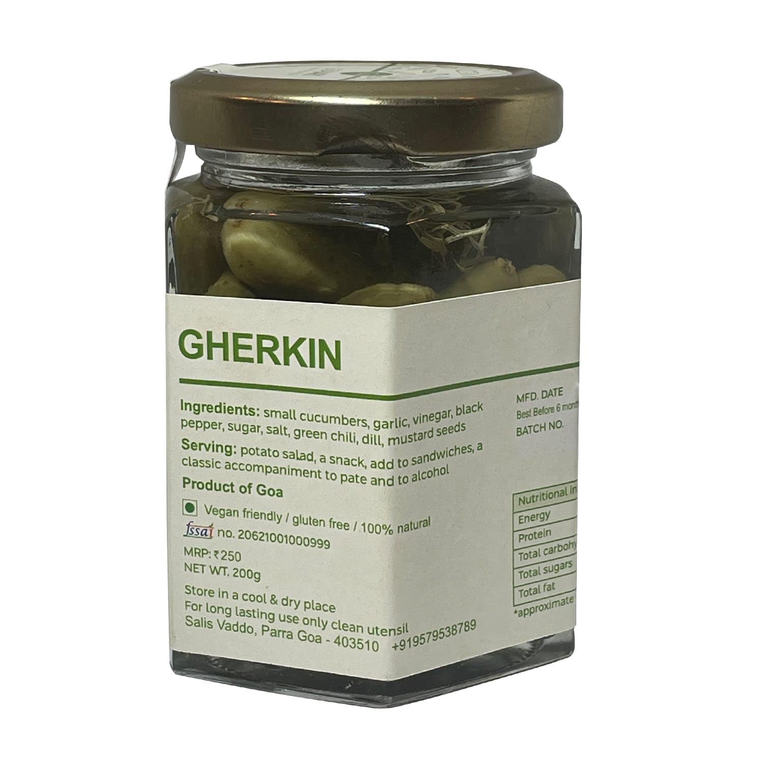 Pickle | Gherkin Pickle - Crisp & Crunchy Pickles - 100% Natural - Vegan & Gluten Free - GOAJARS - 200gm
