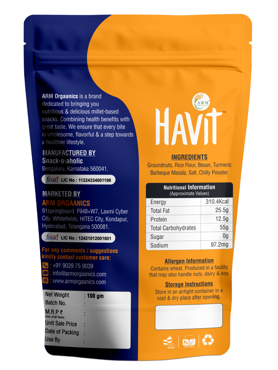 Crunchy Peanuts - Crunchy Taste Peanuts - Baked- No Preservative , Zero Cholesterol & No Palm Oil- Arm Orgaanics-85gm