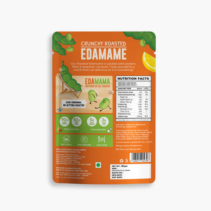 Edamame | Crunchy Roasted Edamame - Chilli Lime - 23g of Protein Per Serving - Vegan, Gluten Free, Non GMO & High In Protein - Pink Harvest - 60gm