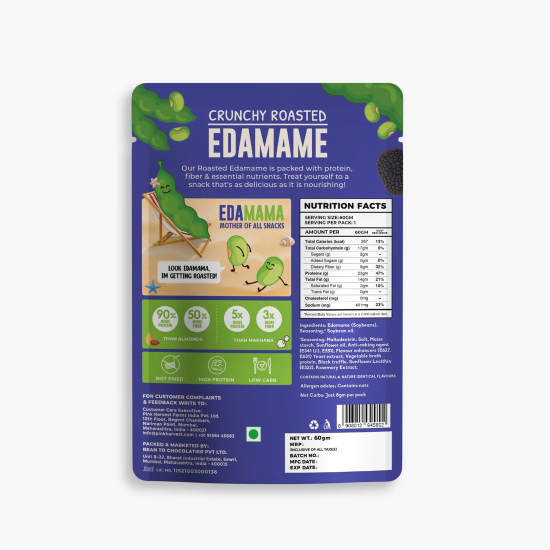 Edamame | Crunchy Roasted Edamame - Truffle - 23g of Protein Per Serving - Vegan, Gluten Free, Non GMO & High In Protein - Pink Harvest - 60gm