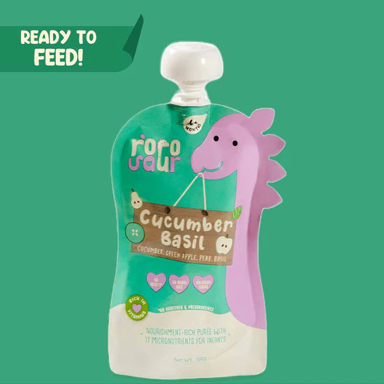 Cucumber Basil Puree | Cucumber, Green Apple, Pear And Basil (17 Micronutrient For Infants) - No Added Salt & No Added Sugar - rorosaur - 100gm