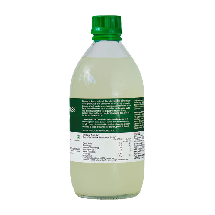 Cucumber kvass | Fermented Cucumber Tonic - Raw & Unpasteurized - Gut Health Booster, No Added Vinegar, Artificial Flavors & Preservatives - Bombucha- 500ml