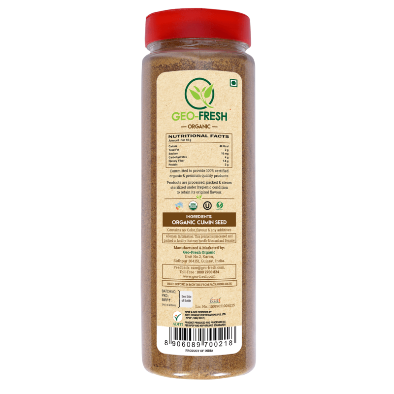 Cumin Powder | USDA Organic - Geo-Fresh Organic - 180gm