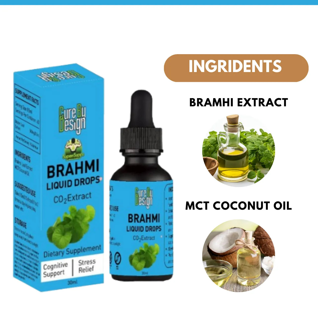 Brahmi Tincture | Co2 Extract - Detox, Boost Immunity, & Energy - Cure By Design - 30ml