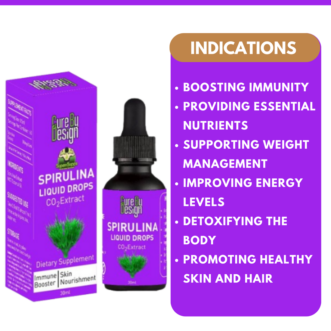 Spirulina Tincture | Co2 Extract - Detox, Boost Immunity, & Energy - Cure By Design - 30ml