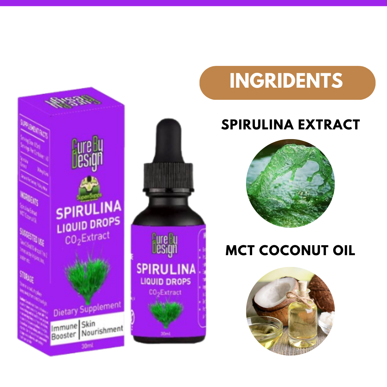 Spirulina Tincture | Co2 Extract - Detox, Boost Immunity, & Energy - Cure By Design - 30ml