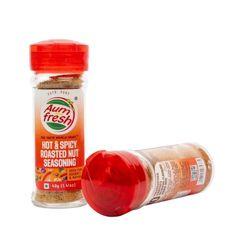 Seasoning | Hot & Spicy Nuts Seasoning -No Additives, No Artificial Flavours & Preservatives Free - 100% Pure & Natural - Aum Fresh - 40gm