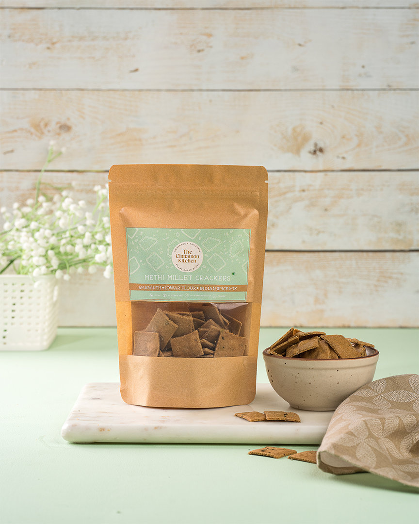 Methi Millet Crackers - Organic - Indian - Vegan, Gluten Free, Higher In Calcium, No Preservative, Refined Sugar Free & Pcos Friendly - The Cinnamon Kitchen - 100gm